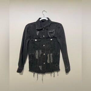 Divided Black Distressed Denim Jean Jacket